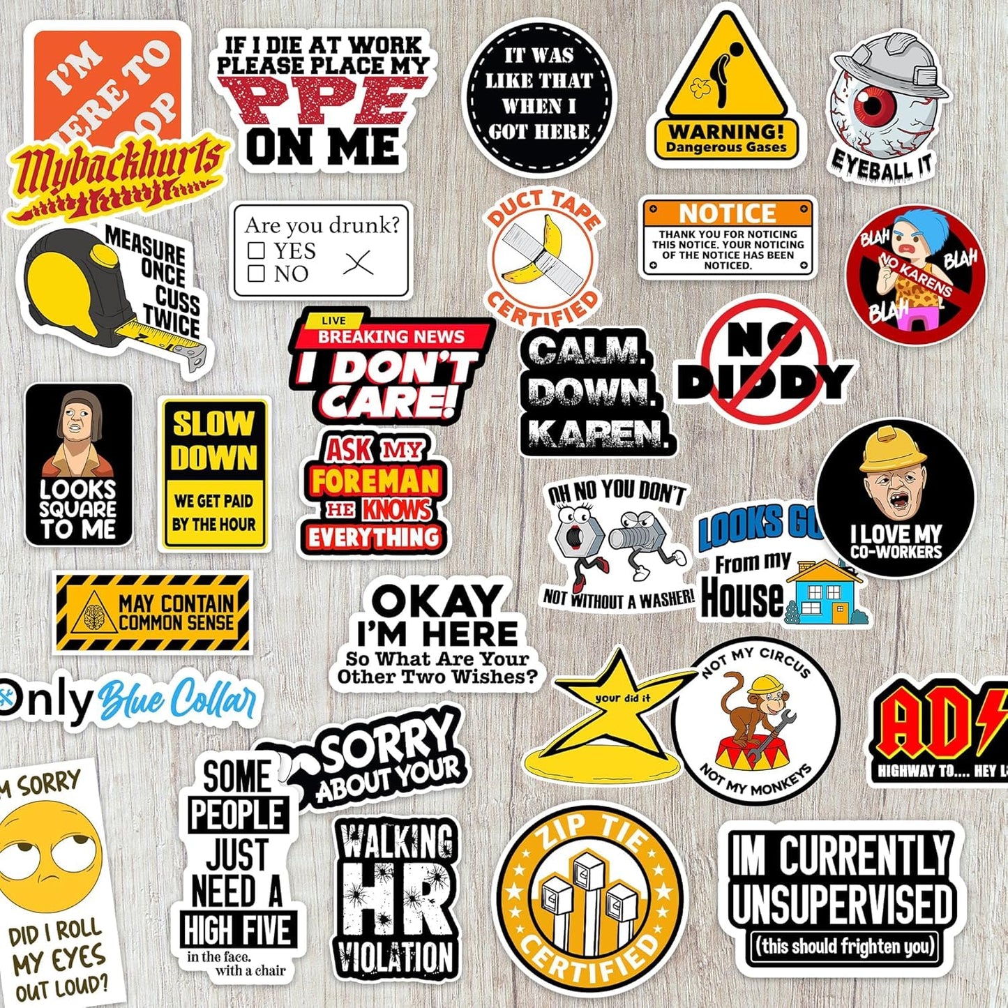 225PCS Funny Hard Hat Stickers (Dirty) for Adults Humor Waterproof Vinyl Welding Helmet, Tool Box, Electrician, Mechanic Construction - Blue Collar Gifts for Men No Repeat