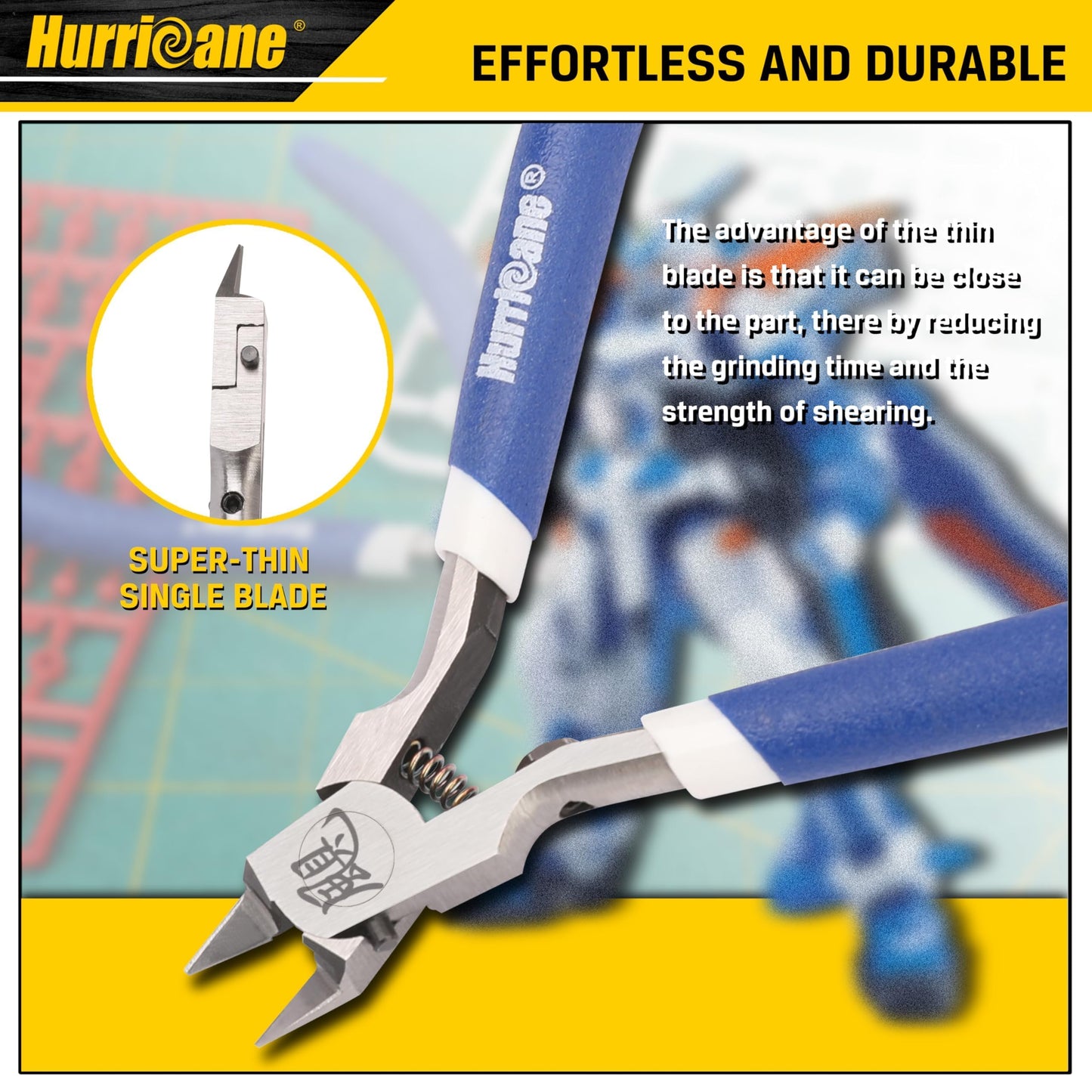 HURRICANE Professional Model Nippers for Gundam - 4.8" Single-Blade Precision and Auto-rebound Spring, Hobby Nippers for Gundam Repairs and Fixes, Includes Leather Sheath & Hex Wrench