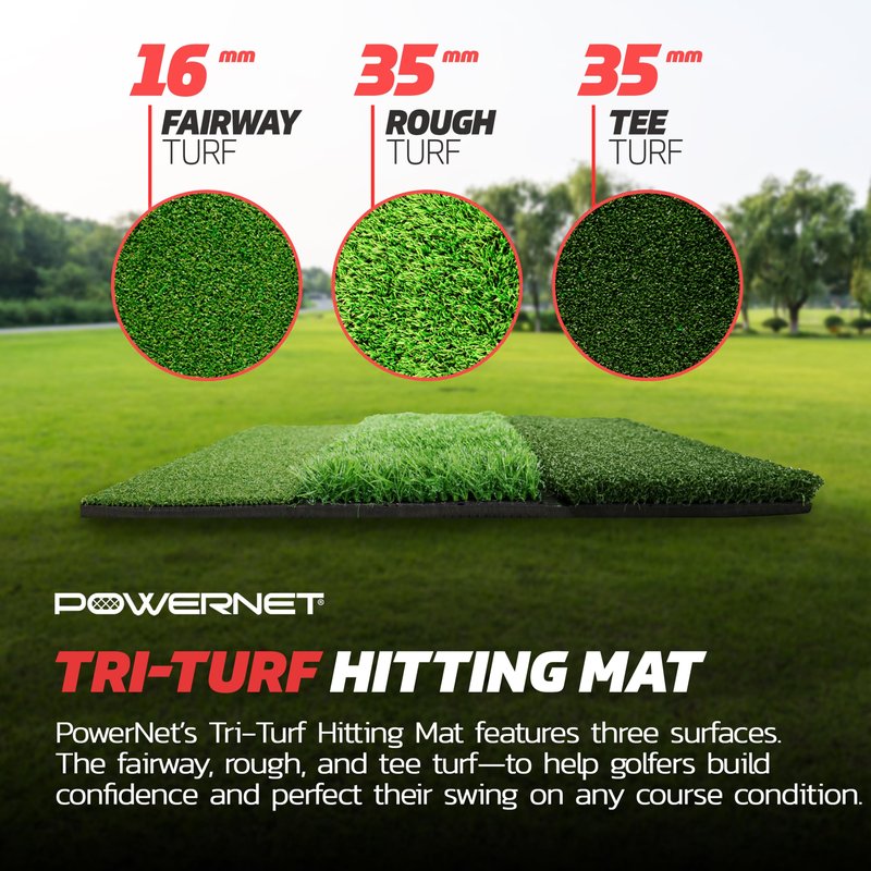 PowerNet Foam Golf Balls & Tri-Turf Mat Bundle, Portable 25" x 16" Hitting Space, Golfing Accessories Training Aid to Improve Swings, 16-Pack Training Balls & Artificial Grass Practice Mat
