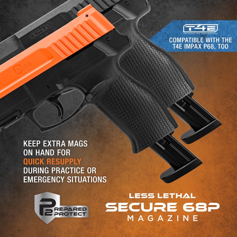 P2P Secure 68P 6-Round .68 Cal Magazine — Spare Magazine for CO₂-Powered Less-Lethal Launcher, Compatible with Core Defense Rounds