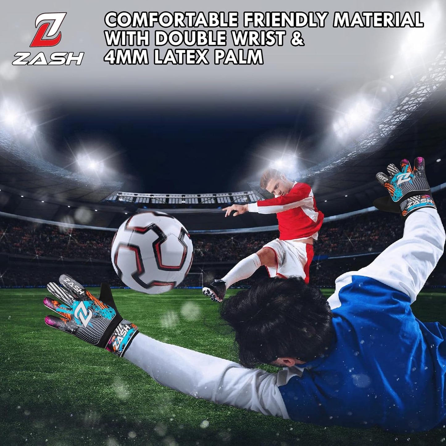 ZASH Soccer Goalie Gloves - Double Wrist Protection & 4-mm Latex Grip | Youth & Adult Sizes