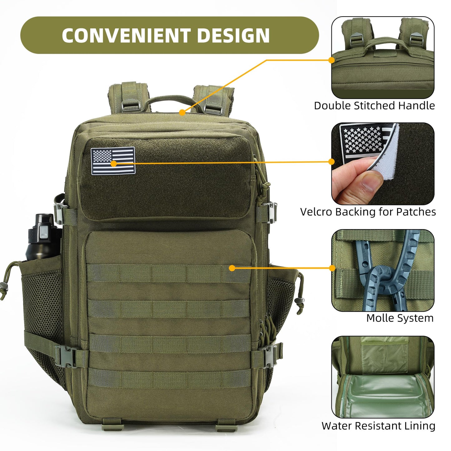gracedon Tactical Backpack - Military Molle Bag 3 Days Pack for men and Women Large Assault Rucksack 45L (Green)