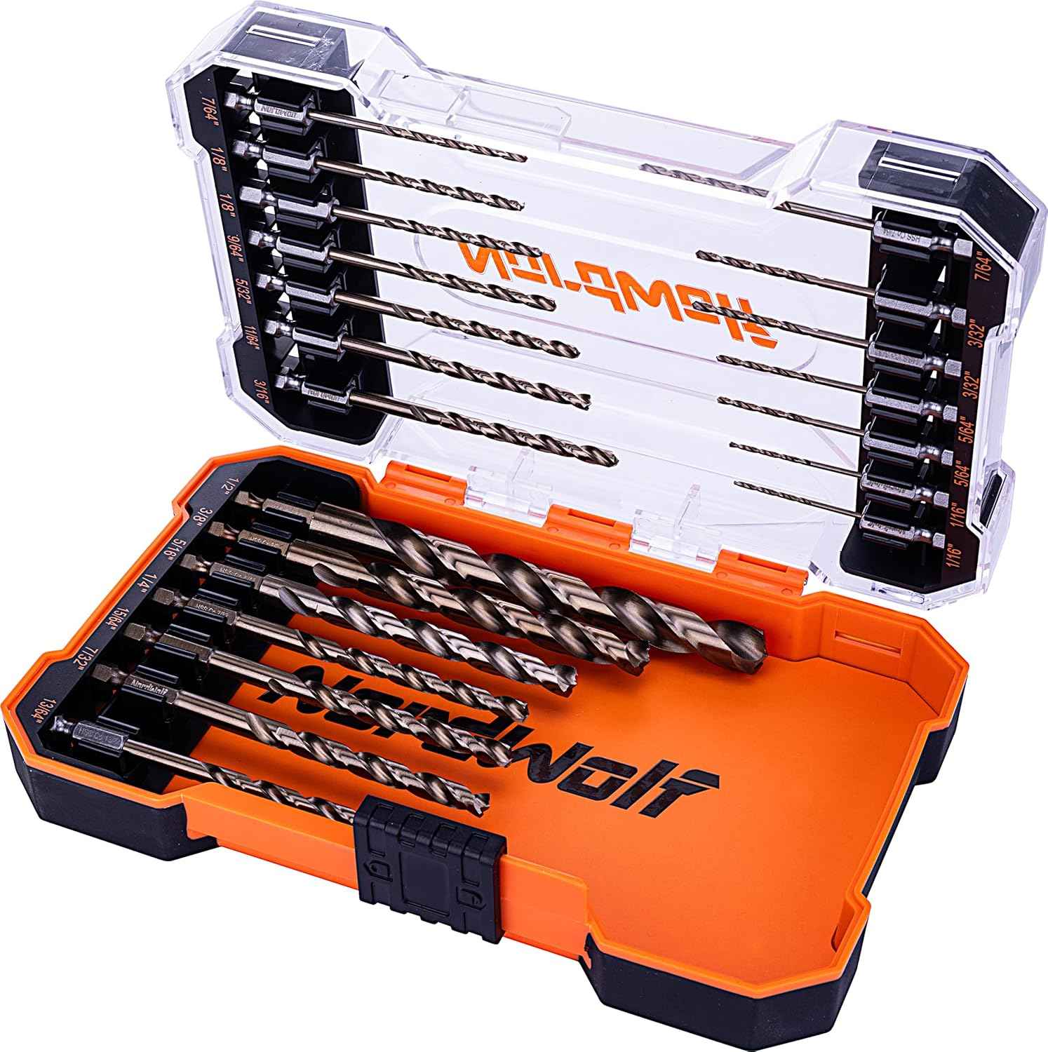 21-Piece Cobalt Drill Bit Set for Stainless Steel & Hard Metals - Jobber Length, 1/4" Hex Shank, SAE Sizes in Storage Case