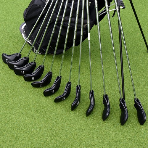 Left Handed Iron Covers Golf Club Iron Covers Black Leather Golf Iron Headcovers Set Left Handed Iron Covers for Golf Clubs Sliver Number Embroidery 12pcs/Set