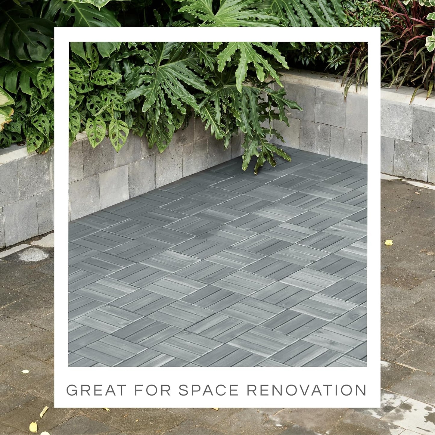 Outdoor Waterproof Acacia Wood Deck Tiles - 10 Pcs Patio Flooring for All Weather Use