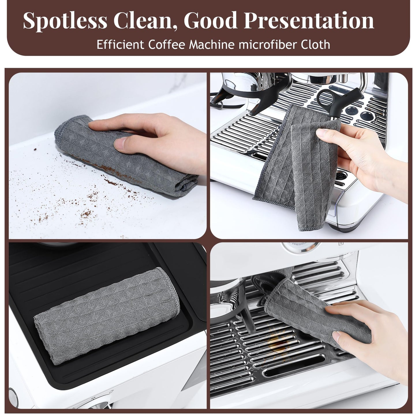 Dunkive Espresso Machine Tamping Mat Accessories Compatible with Breville 870/880, Espresso Tamper Mat and Microfiber Cloths, Food Grade Silicone and Barista towel for Coffee Bar Accessories(Gray)