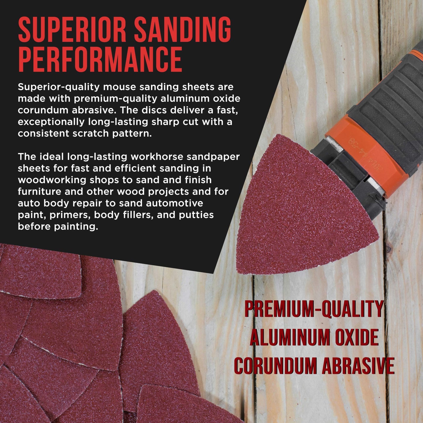 ProductionShop Premium 220 Grit Triangle Mouse Detail Sander Sandpaper Sheets, Box of 45 - Hook & Loop, Triangular Shaped Mouse Disc Pads - Oscillating Multi-Tools - Woodworking, Sand Furniture Paint