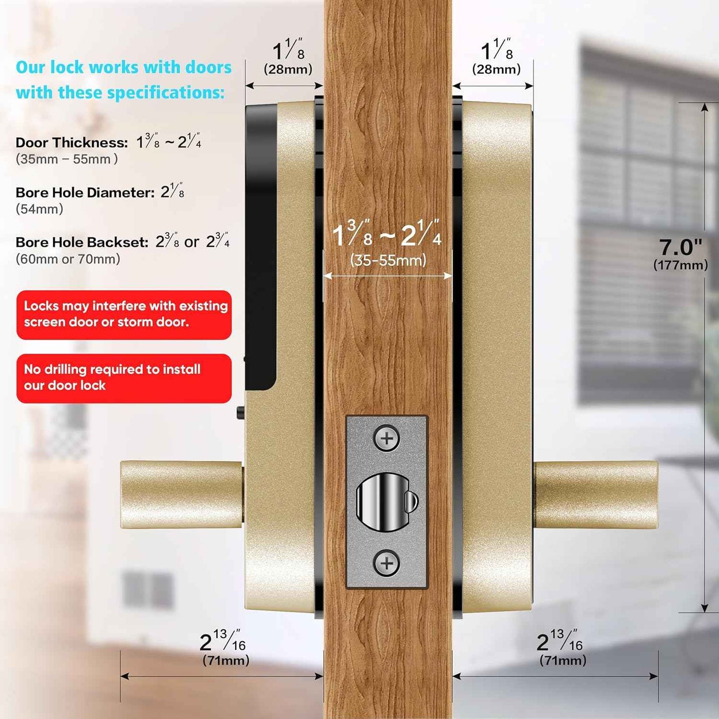 Smart Keyless Entry Door Lock - Sifely Digital Electronic Deadbolt with Code & App Control (Gold) for Front, Interior & Exterior Doors