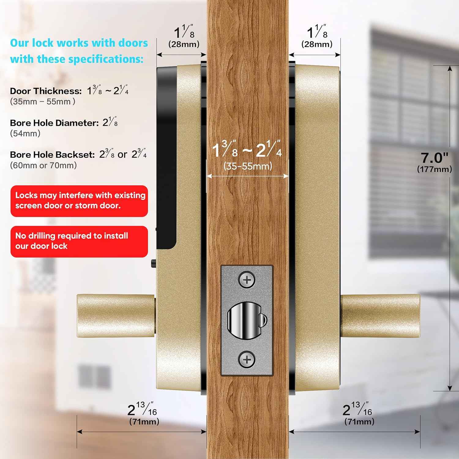 Smart Keyless Entry Door Lock - Sifely Digital Electronic Deadbolt with Code & App Control (Gold) for Front, Interior & Exterior Doors