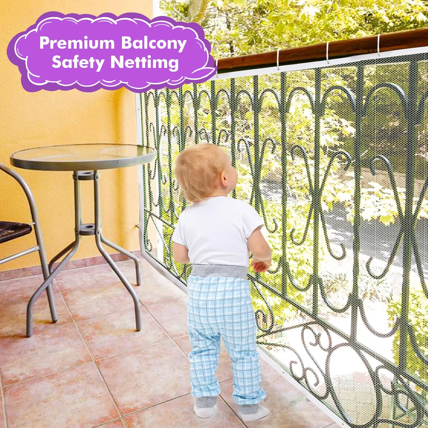 tupi Banister Guard for Baby - 10ft Lx 3ft H, Premium Balcony Netting for Pets, Child Safety Net, Stair Railing Proof Mesh for Kids, Toys, Pets - White