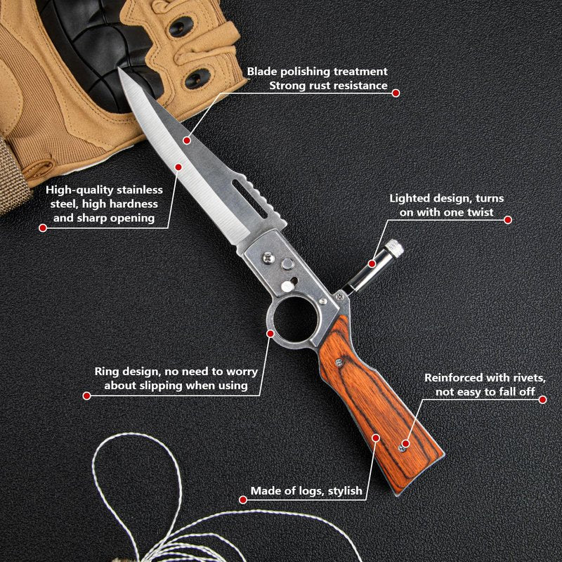 Whomyis 2 Pcs Pocket Knife Ak47 Folding Knife Stainless Steel Blade Lightweight Wooden Handle, Gifts for Men