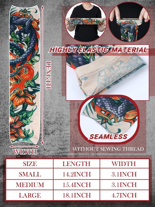 Boao 20 Pcs Men's Cooling Arm Sleeves Long Fingerless Arm Cover Anti Slip UV Protection Sun Temporary Tattoo Sleeves(Multi Style,Classic Colors,Medium)