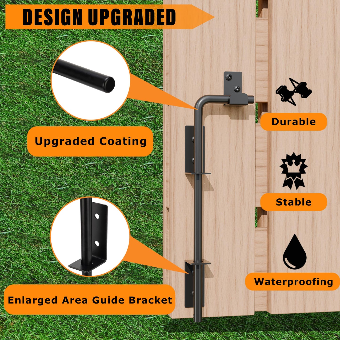 DJSUNPACKING 12" Heavy Duty Cane Bolt Gate Drop Rod with Black Finish-Steel Gate Ground Latch Designed for Wood Metal Vinyl Gates or Double Doors Fence Applications-1 Pack