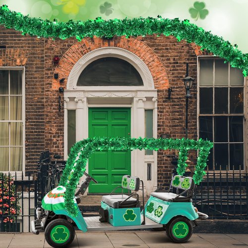 HunnmingRe 15 Pcs St. Patrick's Day Parade Golf Cart Decoration Kit Irish Bunting Burlap Flag Green Metallic Tinsel Garland Shamrock Stickers for St. Patrick's Day Golf Cart Festival Decor