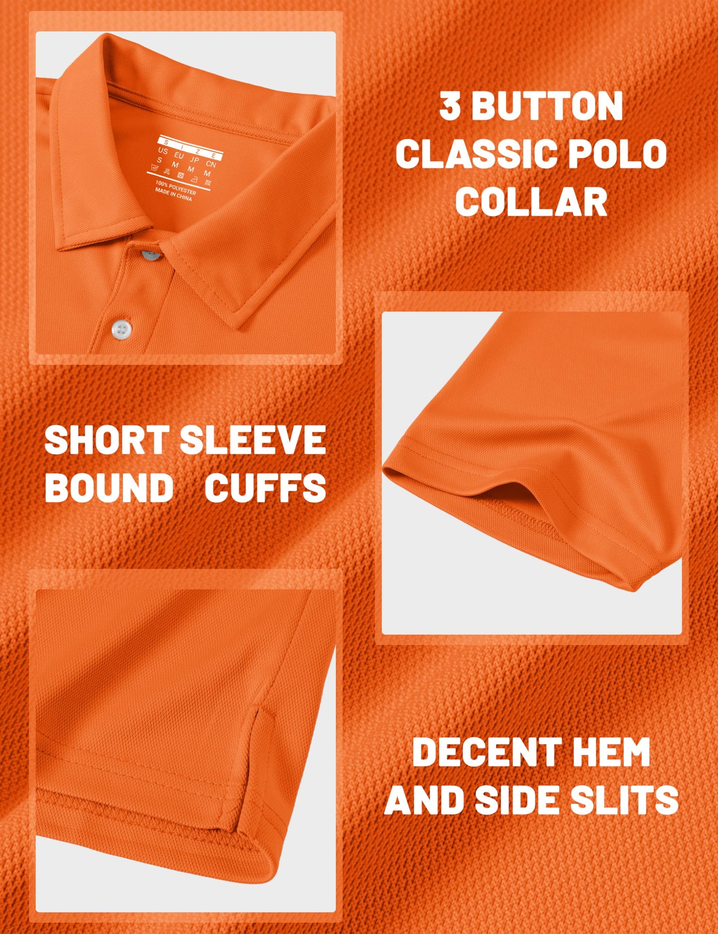 MAGCOMSEN Men's Polo Shirts Short Sleeve Athletic Pique Golf Shirt Dry Fit Performance Casual Work Polos for Men Orange