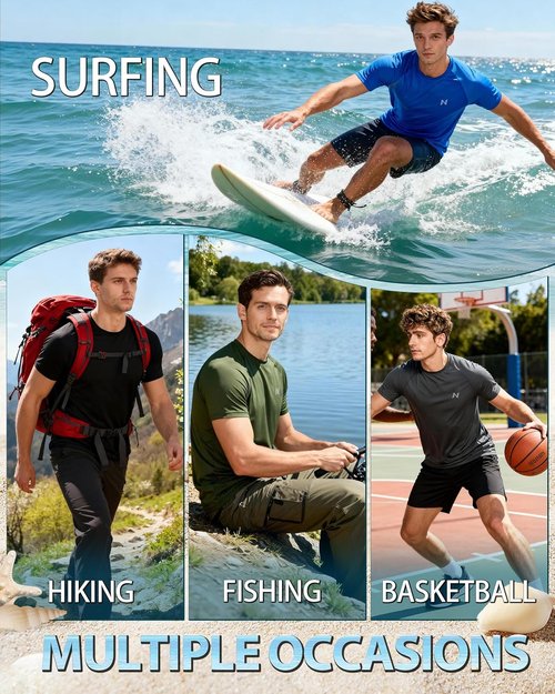 Isnowood UPF 50+ Swim Shirts - Men's Sun Protection Short Sleeve Rash Guard | Quick Dry Beach Shirt