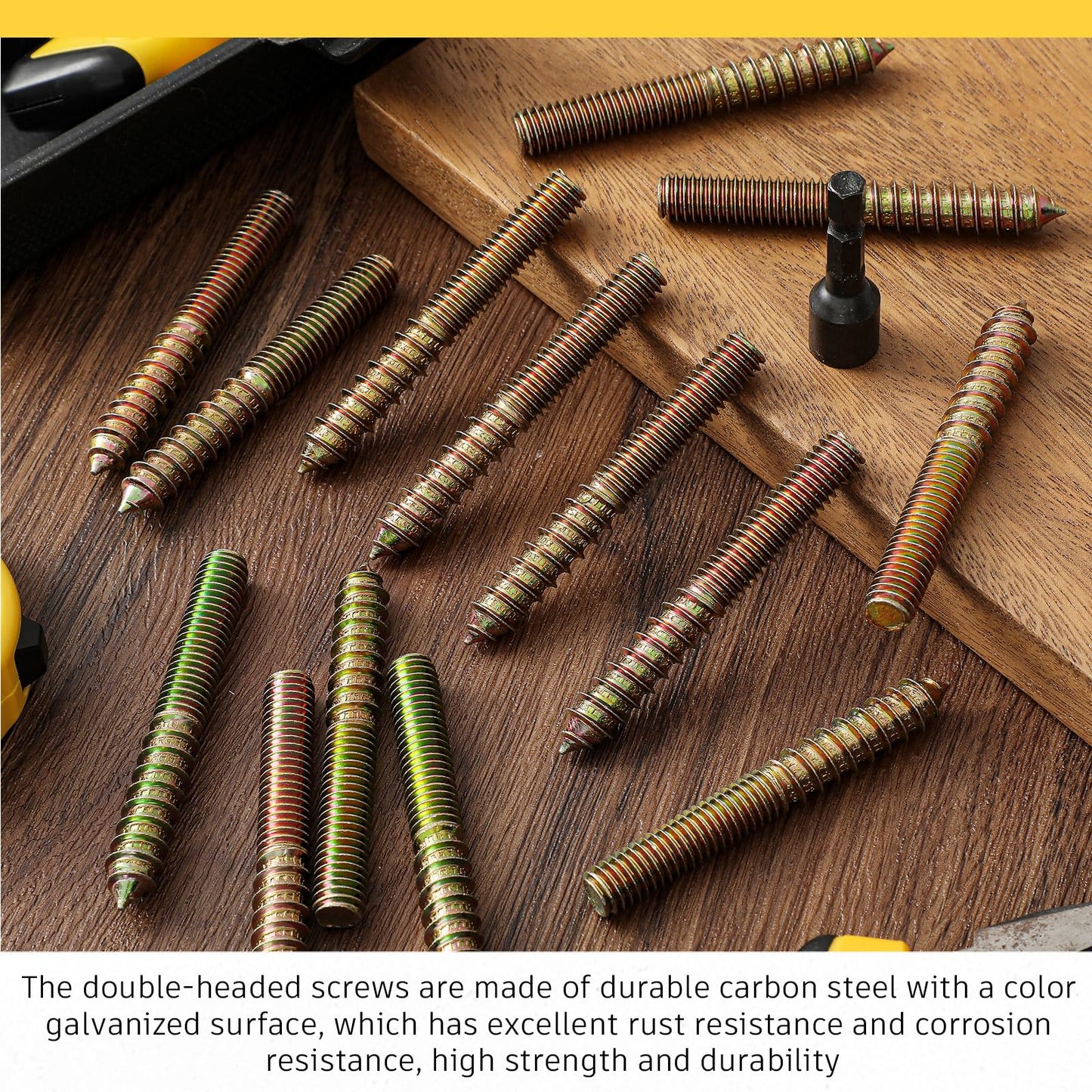 Hicarer 20 Pack 1/4-20 x 3 Inch Hanger Bolts Double Headed Bolts with Driver Self Tapping Screw Threaded Rod Screws for Furniture Double Headed for Wood Furniture Joint