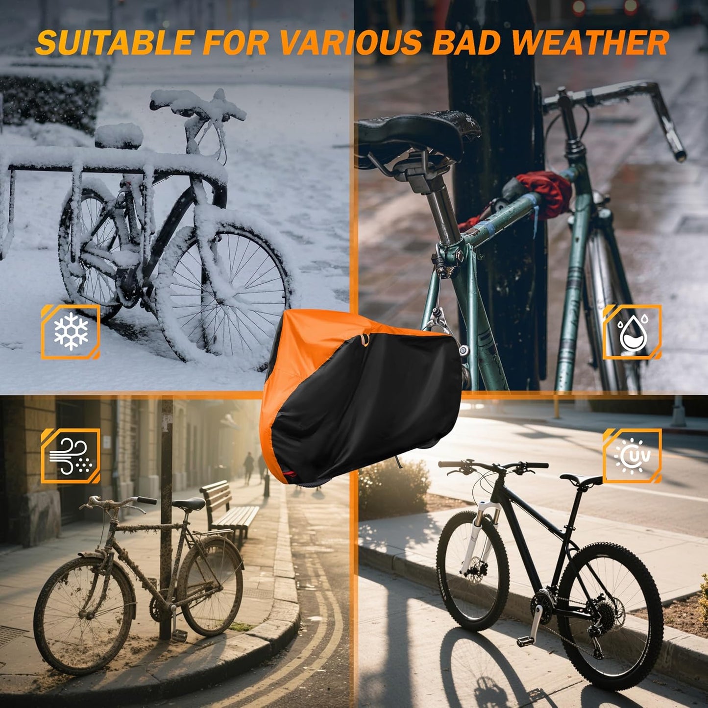 Skiennix Bike Cover - Outdoor Waterproof Protection for Mountain & Road Bikes | XL Black & Orange (79 x 27.5 x 44 in)
