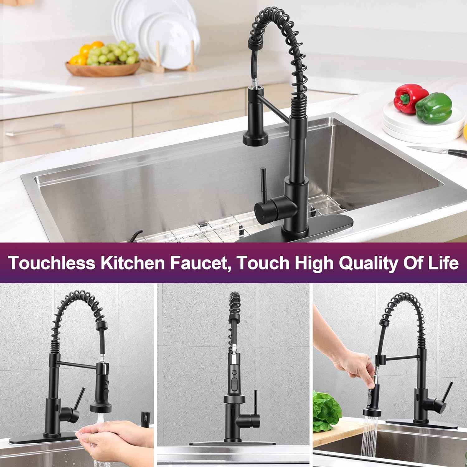 Touchless Kitchen Faucet with Soap Dispenser & Pull Down Sprayer - Commercial Grade Brushed Nickel