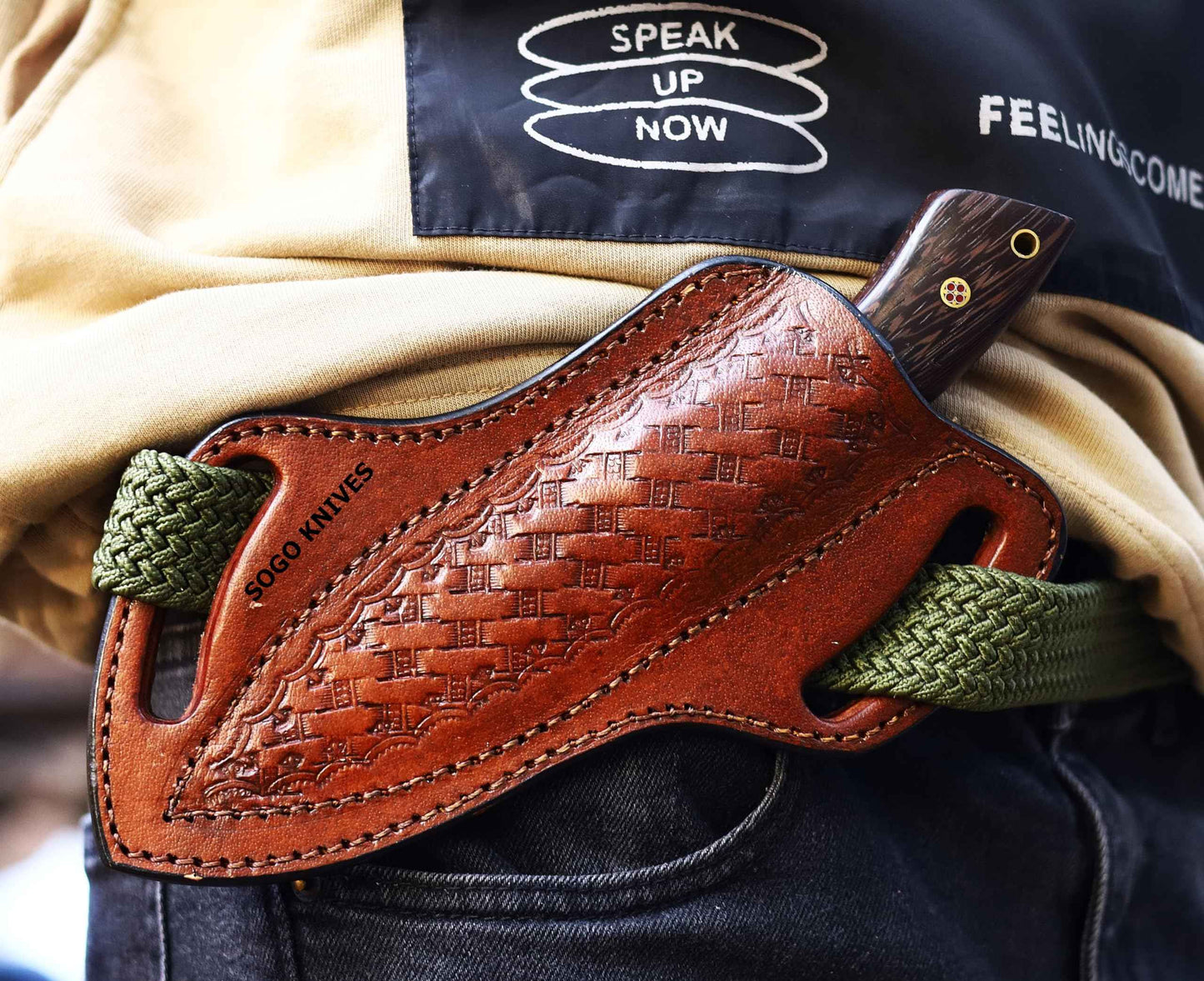 SOGO KNIVES Leather Knife Sheath For Belt, Slanted Pancake Sheath, Tooled Leather Sheath, Beautiful Cow Boy 4 to 6 inches Skinner Knife Leather Cover 100% Real Leather (BROWN)