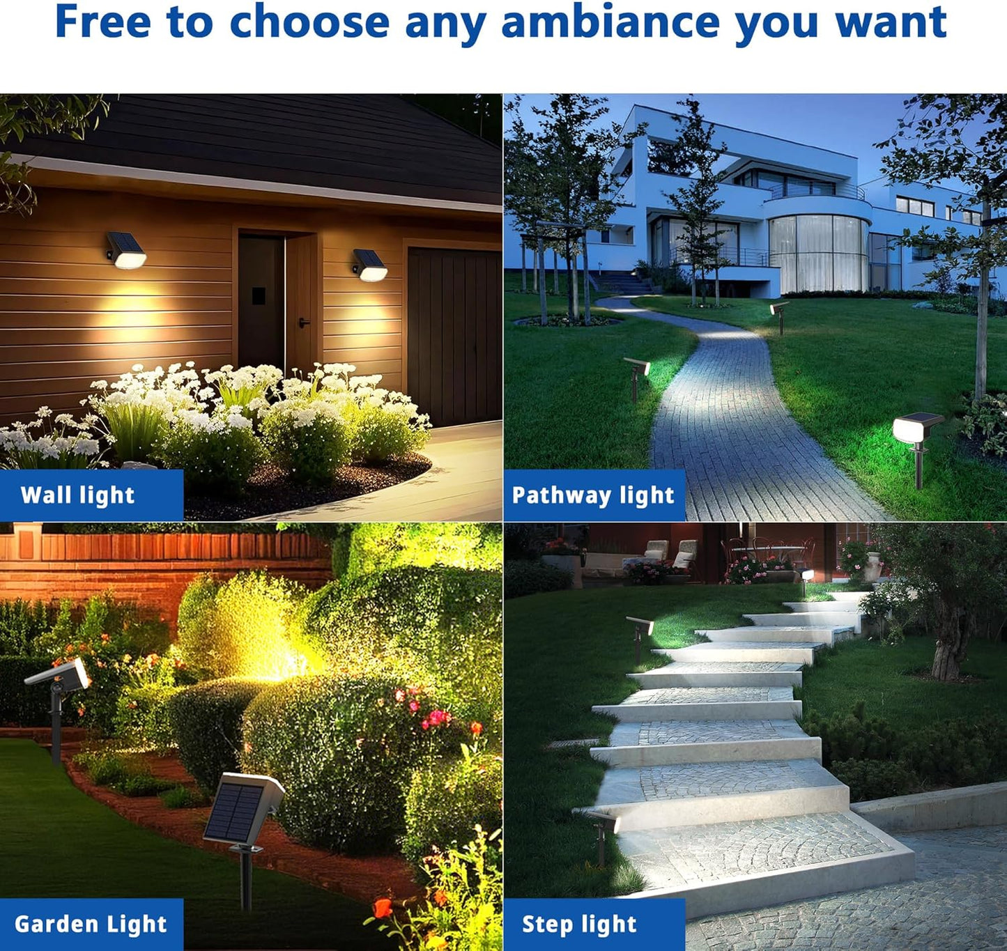 Super Bright Solar Spot Lights - 6 Pack, Waterproof IP65, 2 Color Temperatures, 4 Modes for Outdoor Landscape