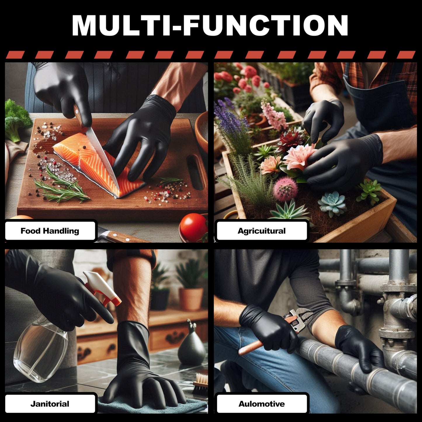 ARKEVA Black Nitrile Disposable Gloves 6 Mil. Chemical Resistance, Tear-Resistance, Latex & Powder Free (100, Large)