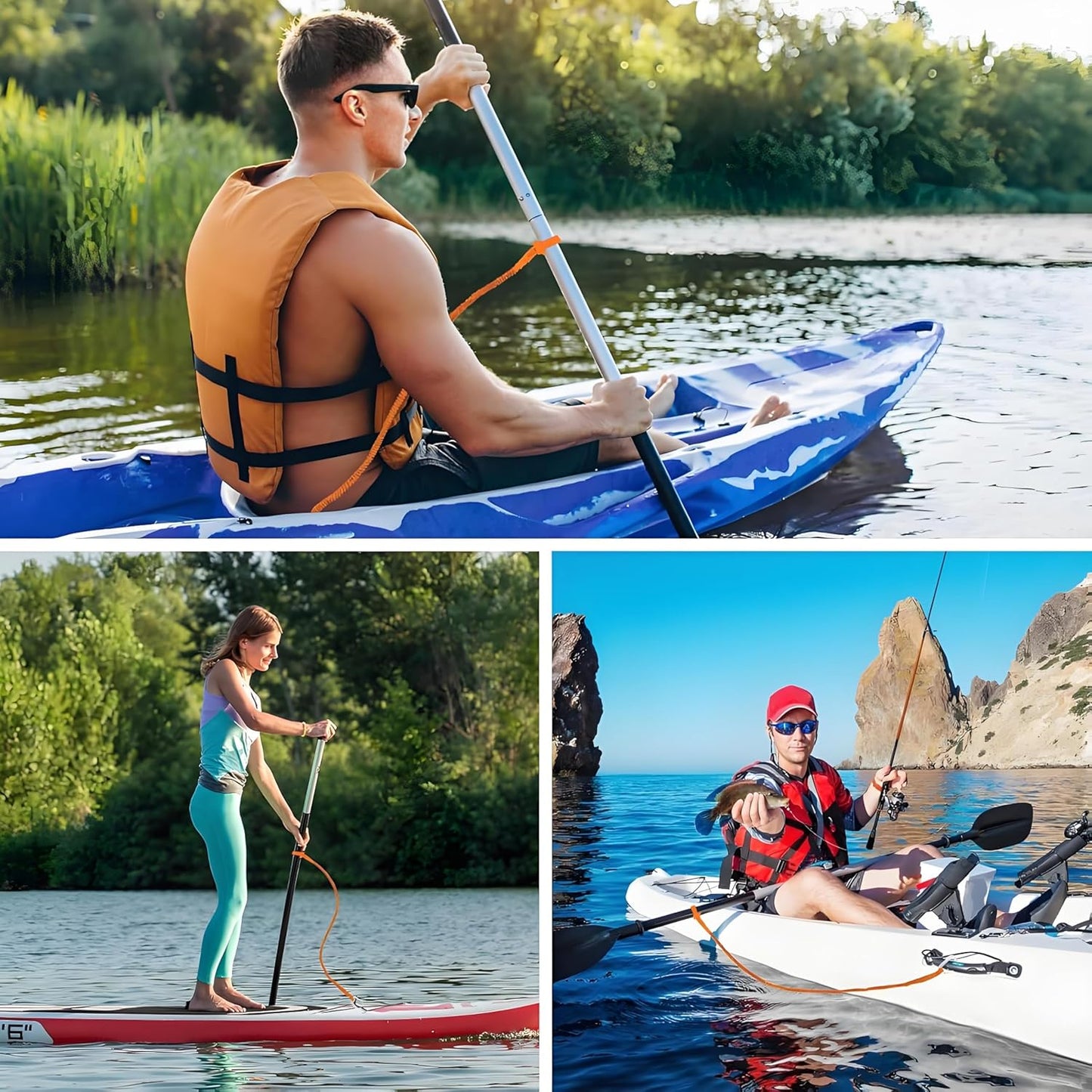 MOOCY Kayak Paddle Leash - 3-7 Ft Stretchable Strap for SUP, Canoeing & Fishing | Secure Bungee Tether