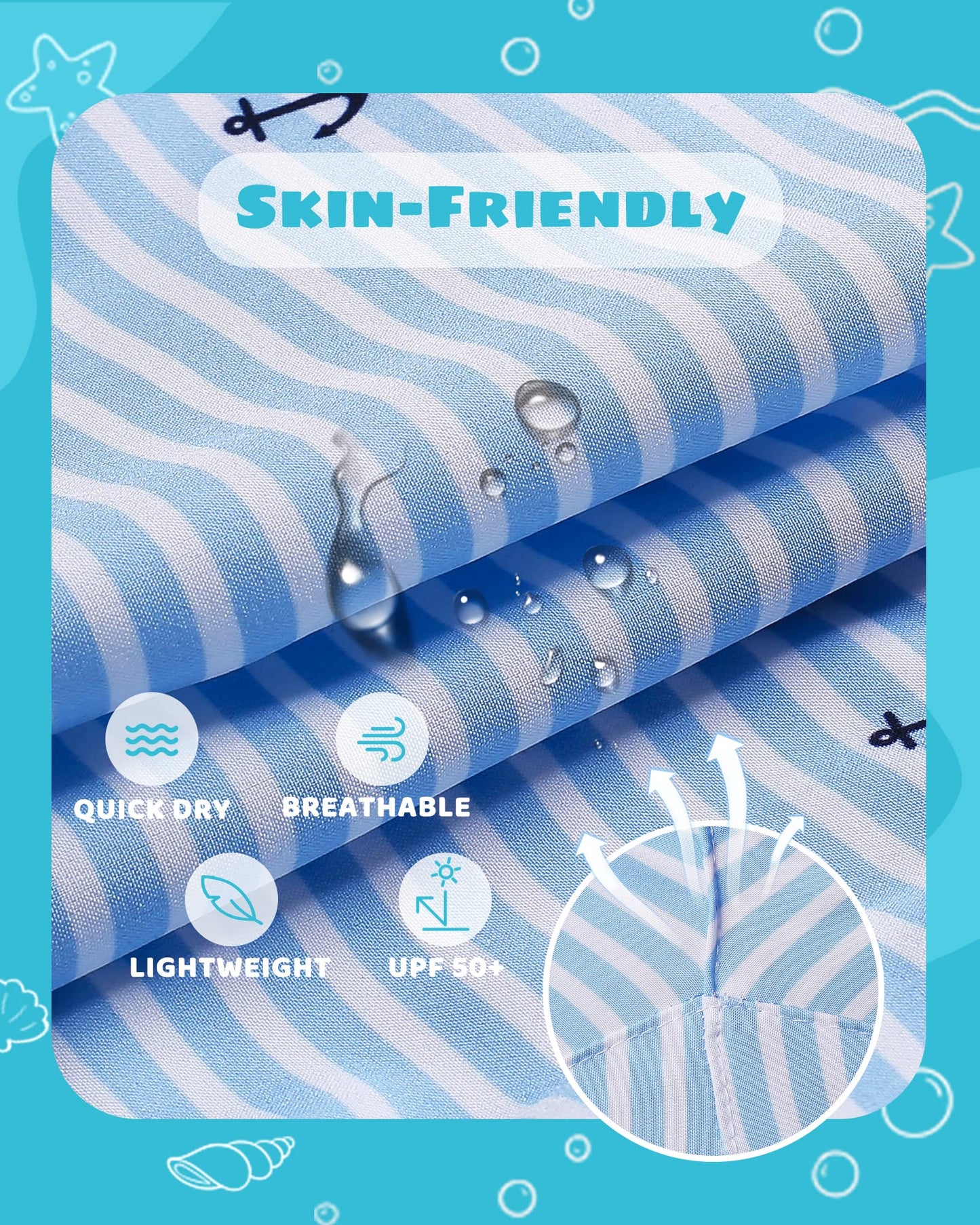 maamgic Boys Swim Trunks with Compression Liner Toddler Stretch Swim Shorts Quick Dry Swimming Trunks Boxer Brief 2 in 1 Beach Shorts White Blue Striped 10/12