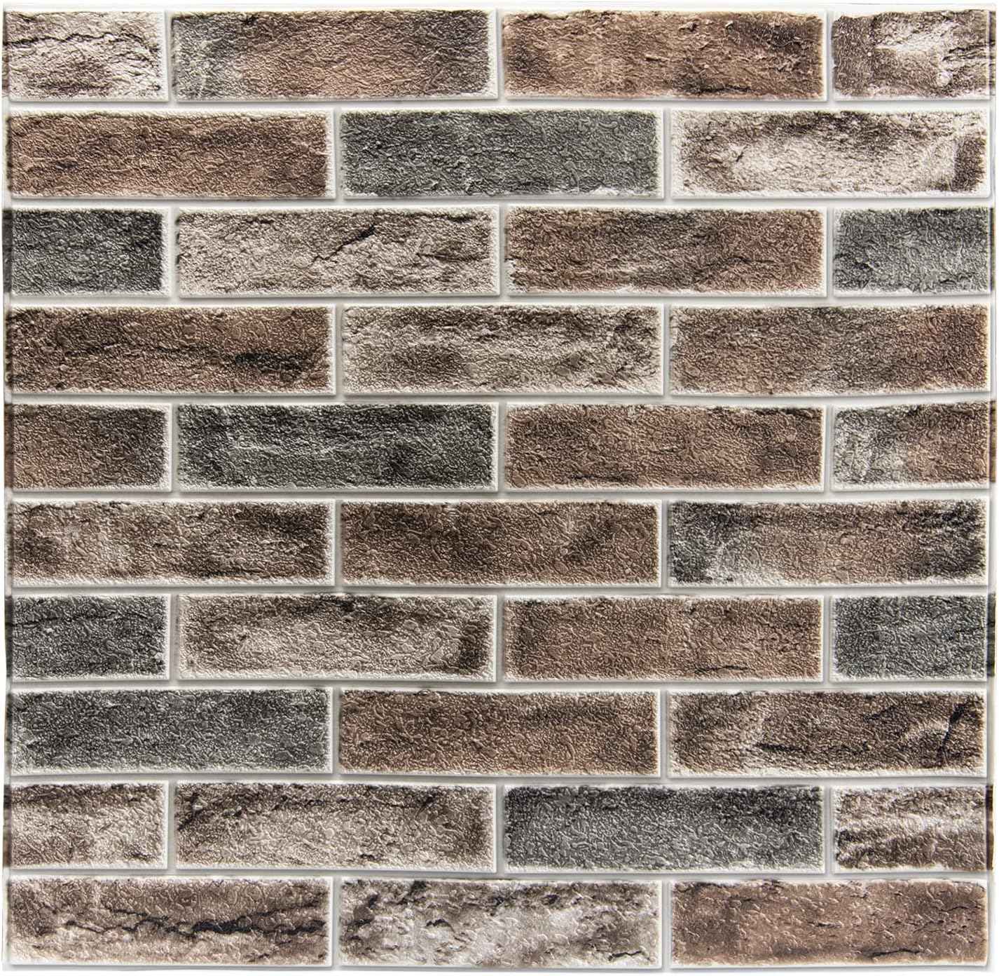 Faux Brick 3D Wall Panels - 10-Pack Peel and Stick Waterproof Foam Wallpaper in Red Brown for Bedroom, Bathroom, Kitchen