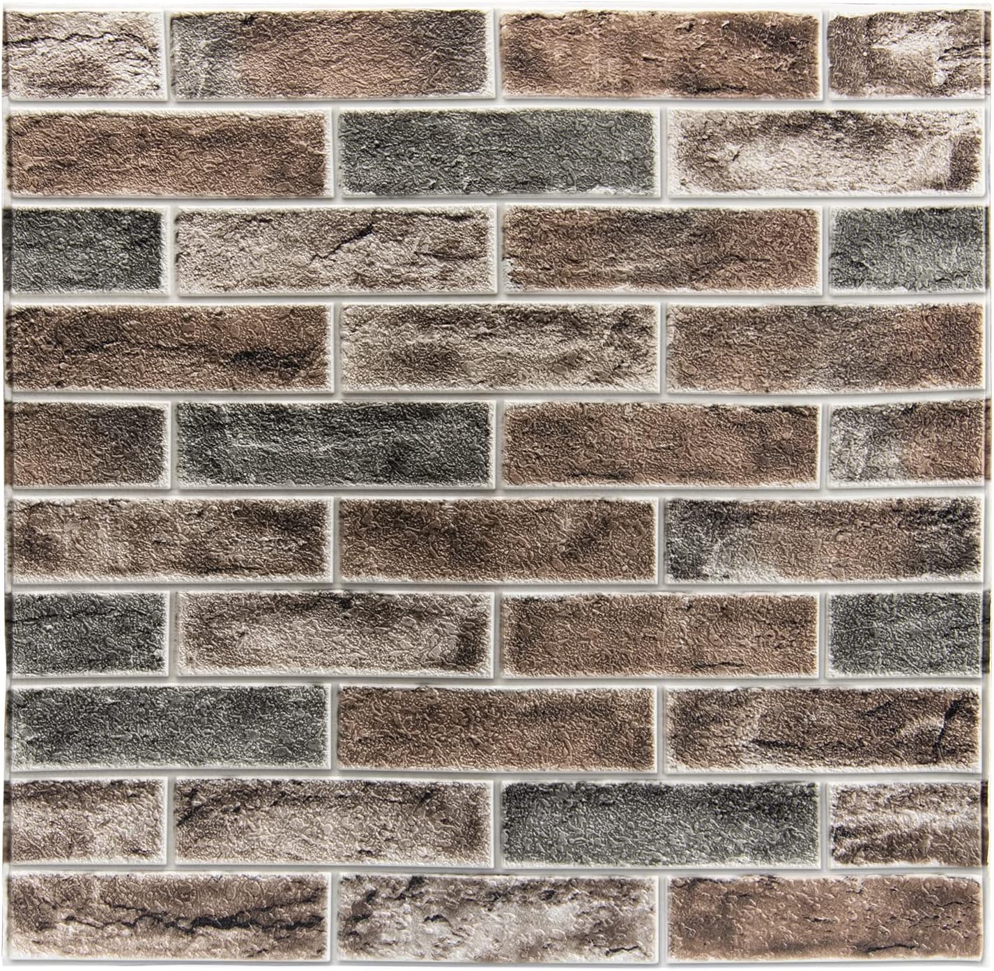Faux Brick 3D Wall Panels - 10-Pack Peel and Stick Waterproof Foam Wallpaper in Red Brown for Bedroom, Bathroom, Kitchen