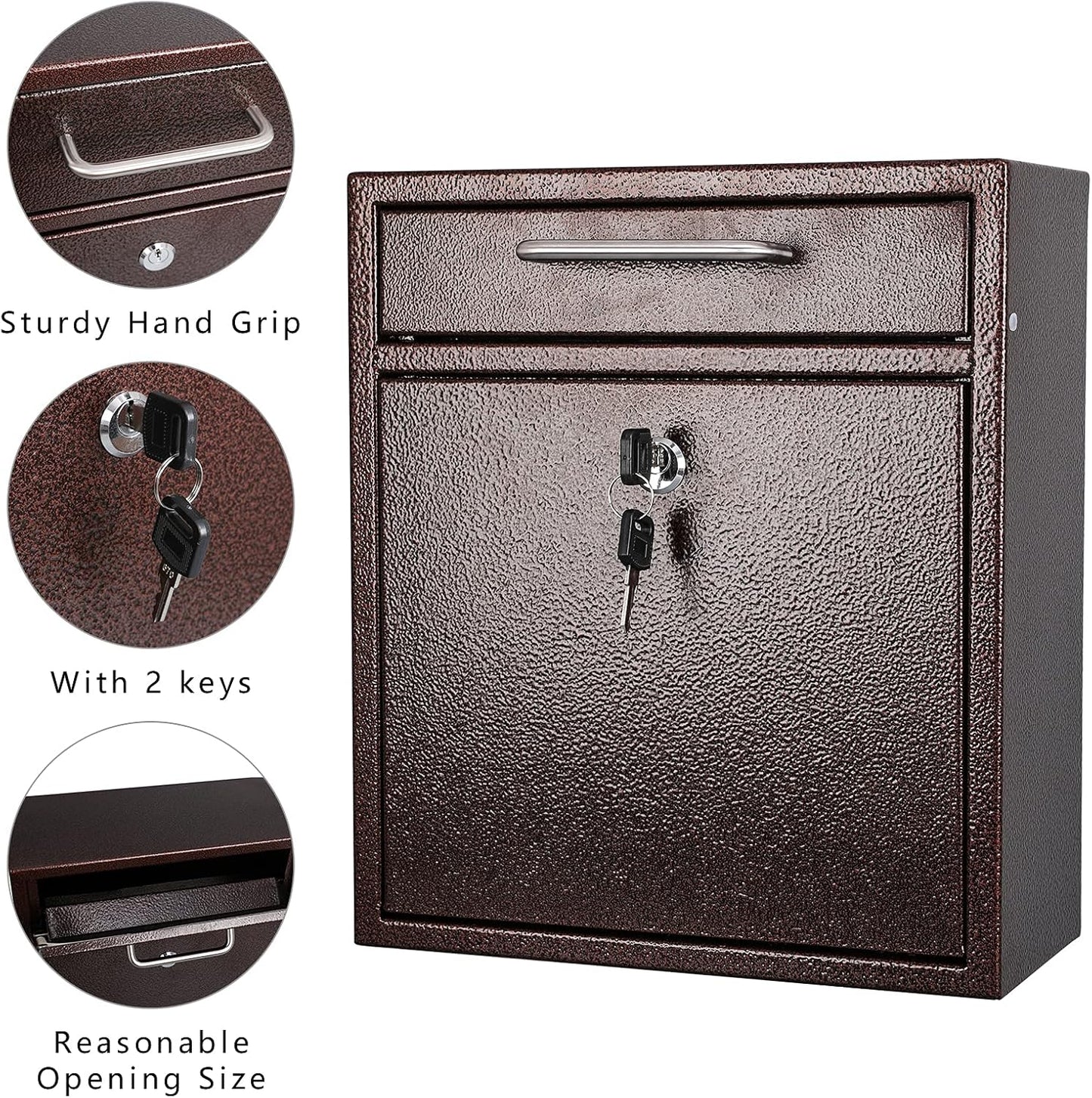 Secure Wall-Mount Mailbox with Lock | KYODOLED Large Steel Drop Box, Black, 16.2H x 11.22L x 4.72W