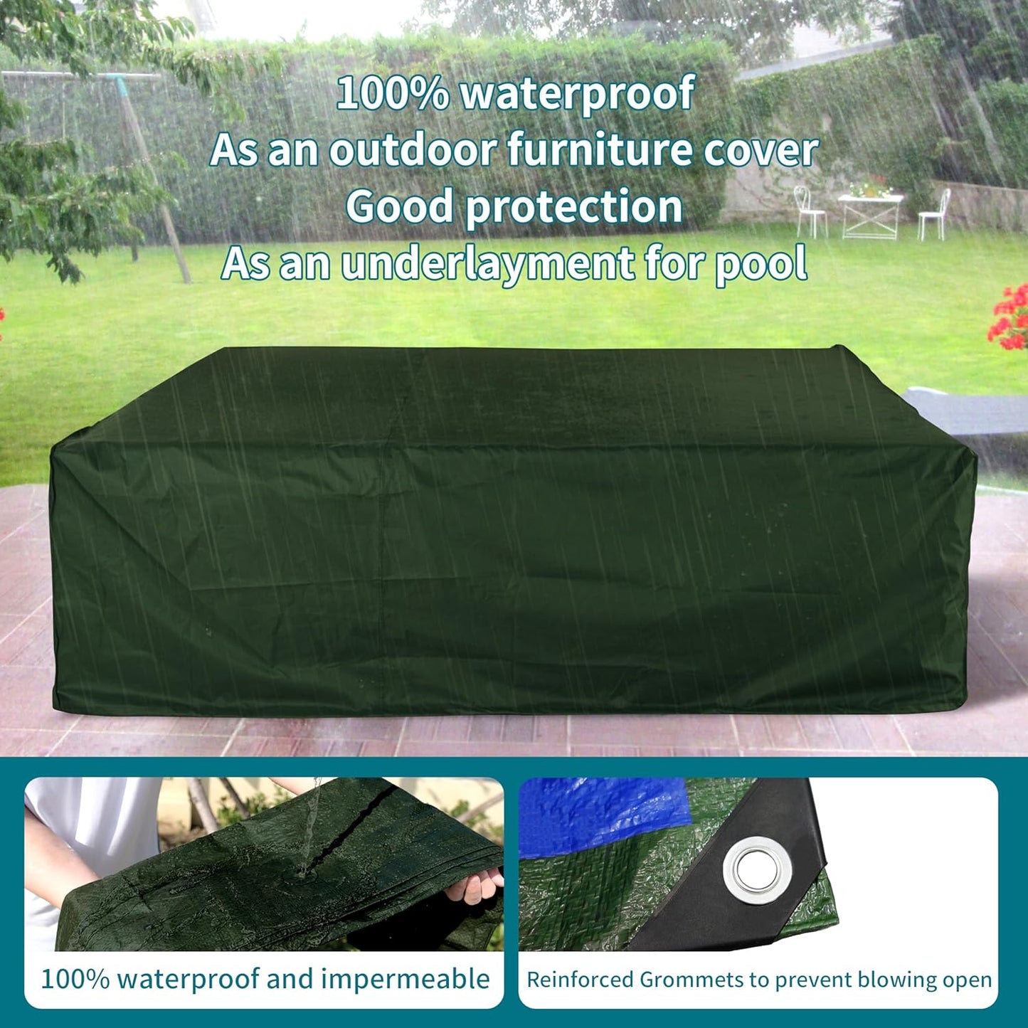 20x30 Feet Waterproof Green Tarp - Heavy-Duty Multipurpose Cover for Outdoor Use
