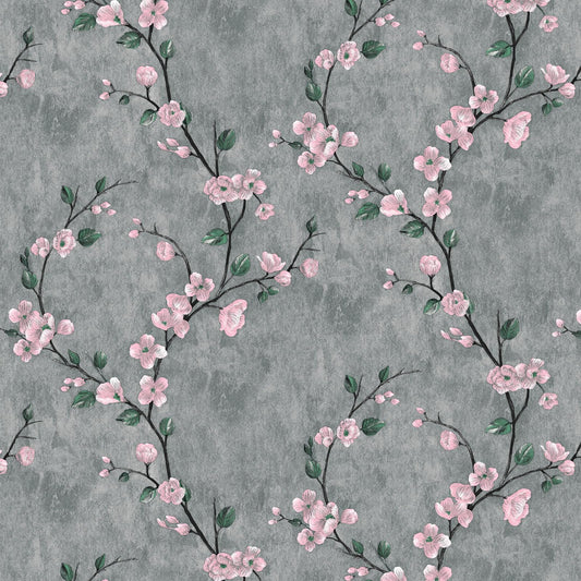 SOON AFTER 17.5"x120" Floral Peel and Stick Wallpaper Flower Tree Contact Paper Self Adhesive Removable Modern Grey Wall Paper Decorative Wall Covering Countertop Vinyl Film Roll