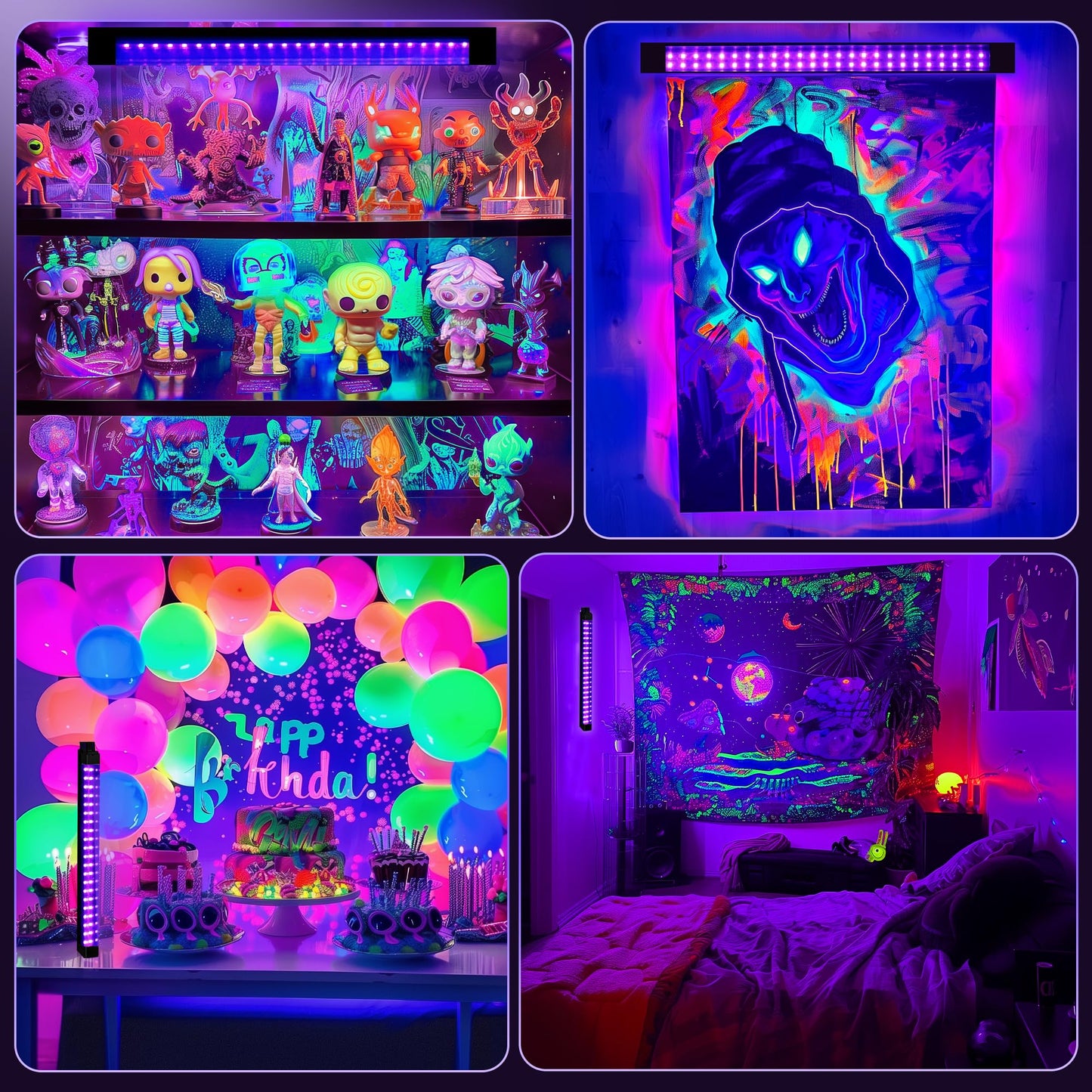 2 Pack Rechargeable LED Black Light Bar, 10W Battery Operated Black Lights, Cordless Black Light Strip, Portable Blacklight for Bedroom Tapestry Poster Glow Party