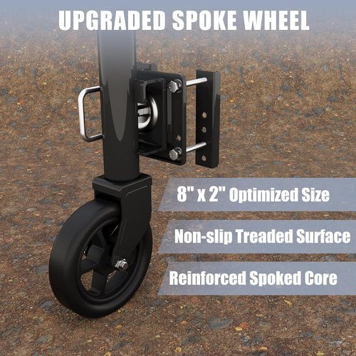 8" Spoke Wheel Trailer Jack - 1500 lbs Capacity | 10" Vertical Movement for RVs, Boats, Trailers - Black