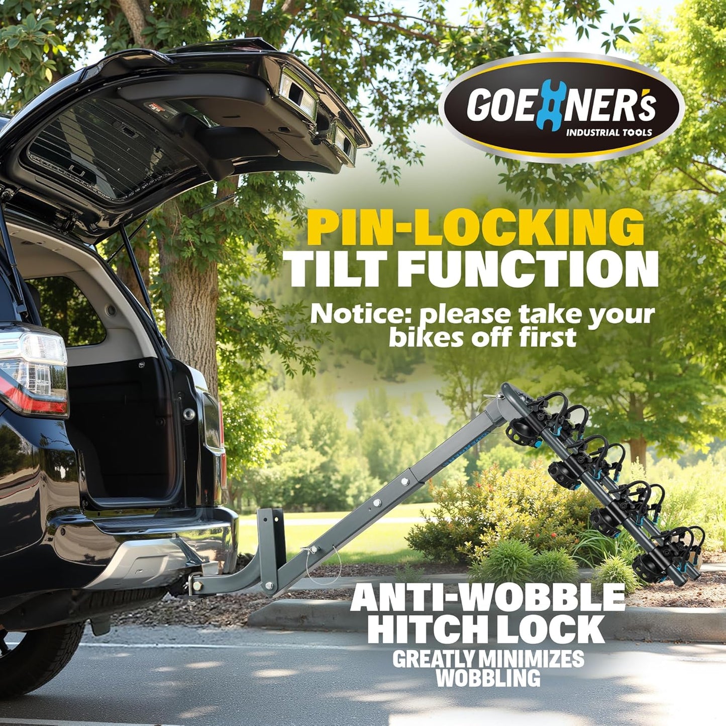 Upgrade 2.0 Hitch Bike Rack - Heavy-Duty Dual Locking, 240LBS Capacity | Secure Hanging Bike Carrier for Car, SUV, Truck & RV with 2” Receiver