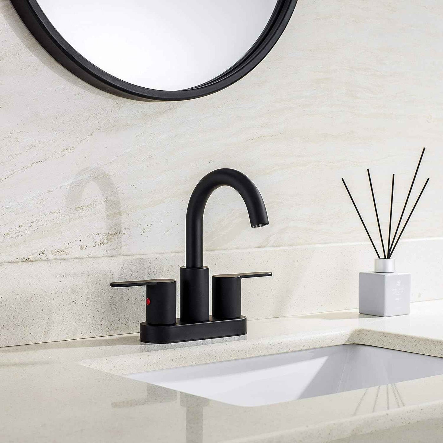 Brushed Gold Bathroom Sink Faucet - Modern 4-Inch Centerset with 360° Swivel Spout & Drain Assembly