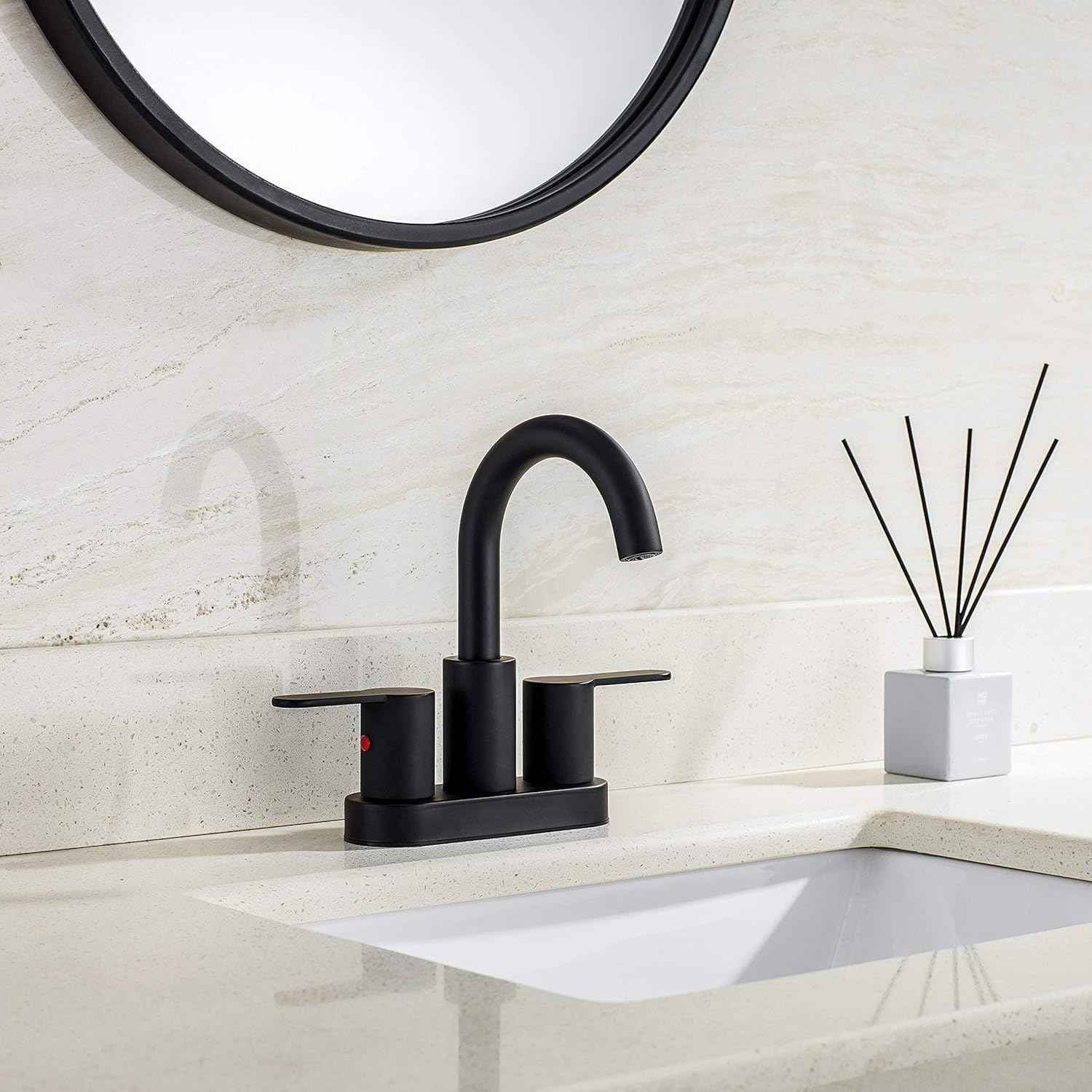 Brushed Gold Bathroom Sink Faucet - Modern 4-Inch Centerset with 360° Swivel Spout & Drain Assembly