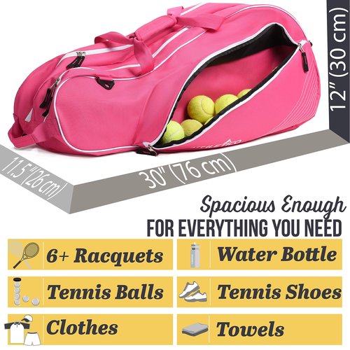 Athletico 6 Racquet Tennis Bag | Padded to Protect Rackets & Lightweight | Professional or Beginner Tennis Players | Unisex Design for Men, Women, Youth and Adults (Pink)
