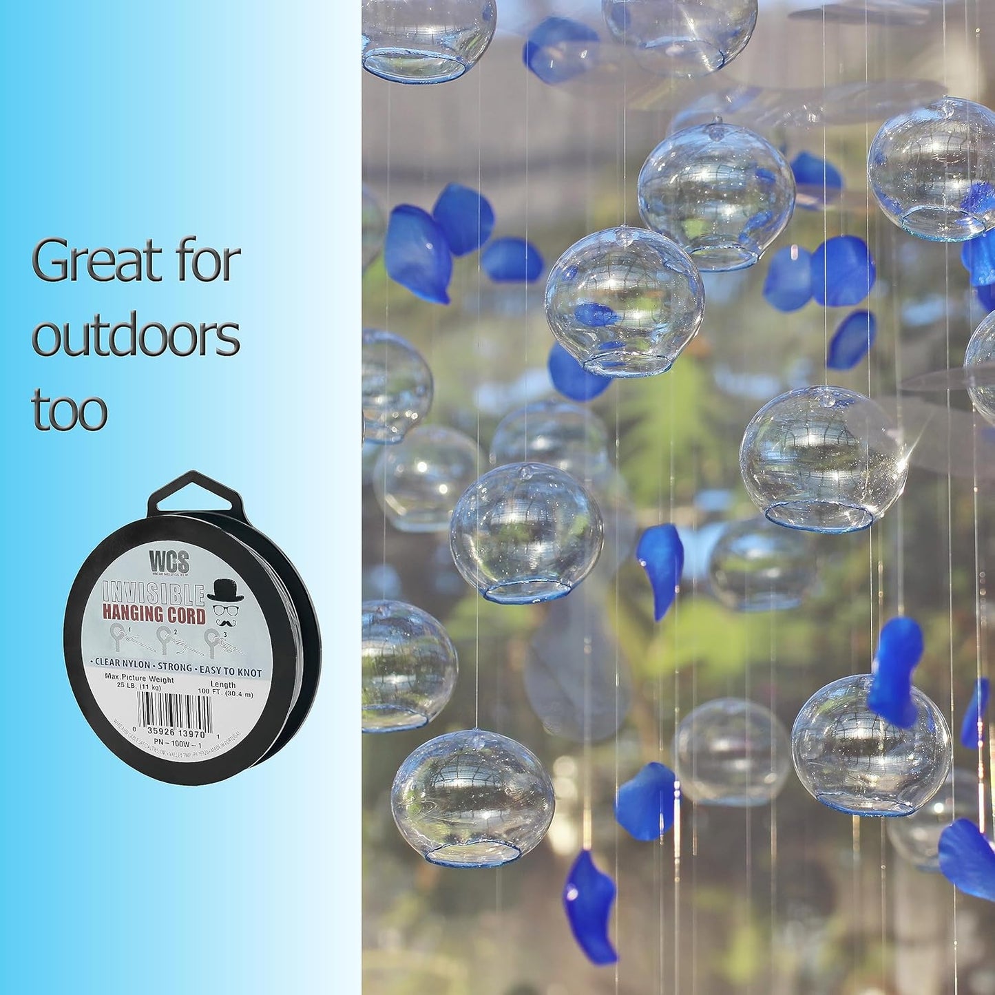 Skiennix Invisible Hanging Cord - Heavy Duty Clear Nylon String Supports 20 lb - 100 ft for Frames & Décor