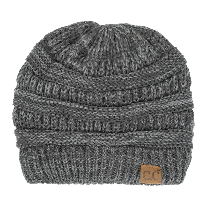 C.C Women's Thick Knit Beanie, 6242 Dark Grey- Light Grey