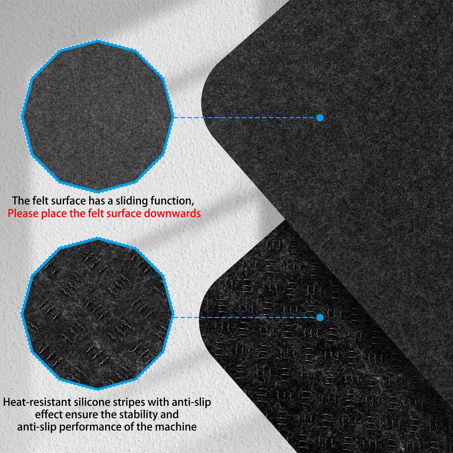 2 Pcs Heat Resistant Mat for Air Fryer, 12" x 17" Thickened Kitchen Countertop Protector Mat Cut to Fit, Non Slip Heat Proof Pad with Sliding Function for Blender, Coffee Maker, Toaster, Microwave