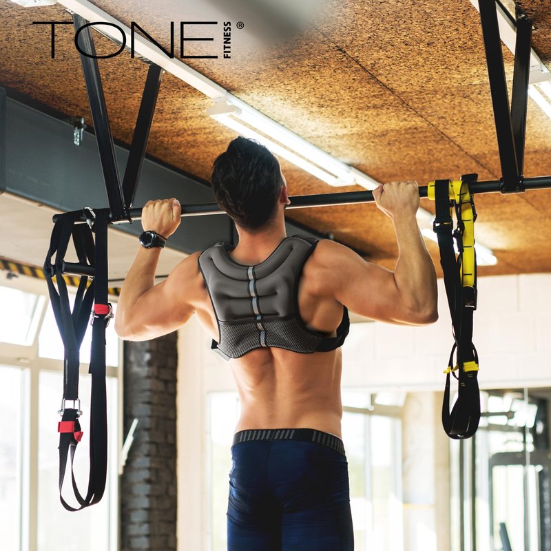 TONE Fitness 8LB Weighted Vest Gray – Unisex Workout Vest with Phone Pouch, Reflective Strips, and Adjustable Fit for Walking, Running, Cardio, and Strength Training