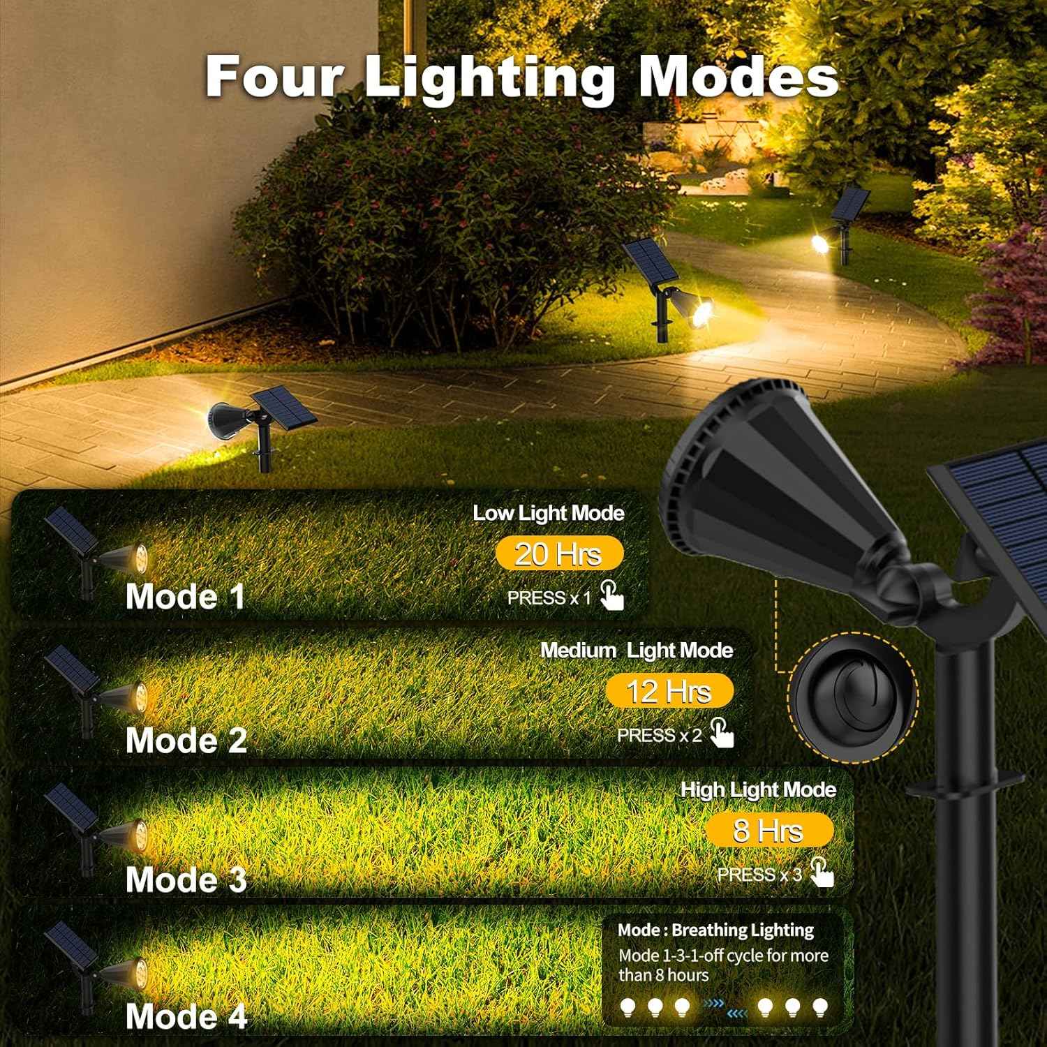 Solar Spot Lights Outdoor - 8 Pack Waterproof Adjustable Landscape Lights for Garden & Pathway