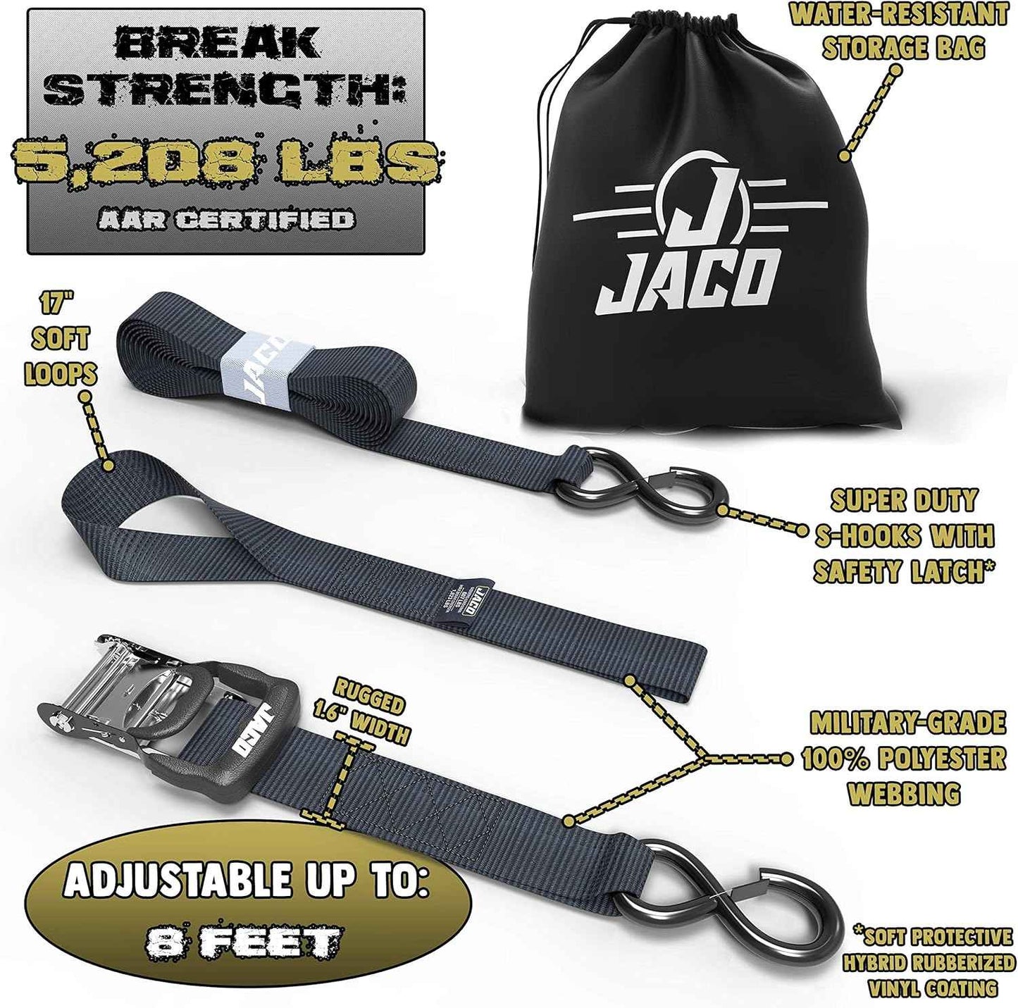 Heavy Duty Ratchet Straps 1.6" x 8ft (Pack of 4) - 5,208 lbs Tie Down Kit with Soft Loops