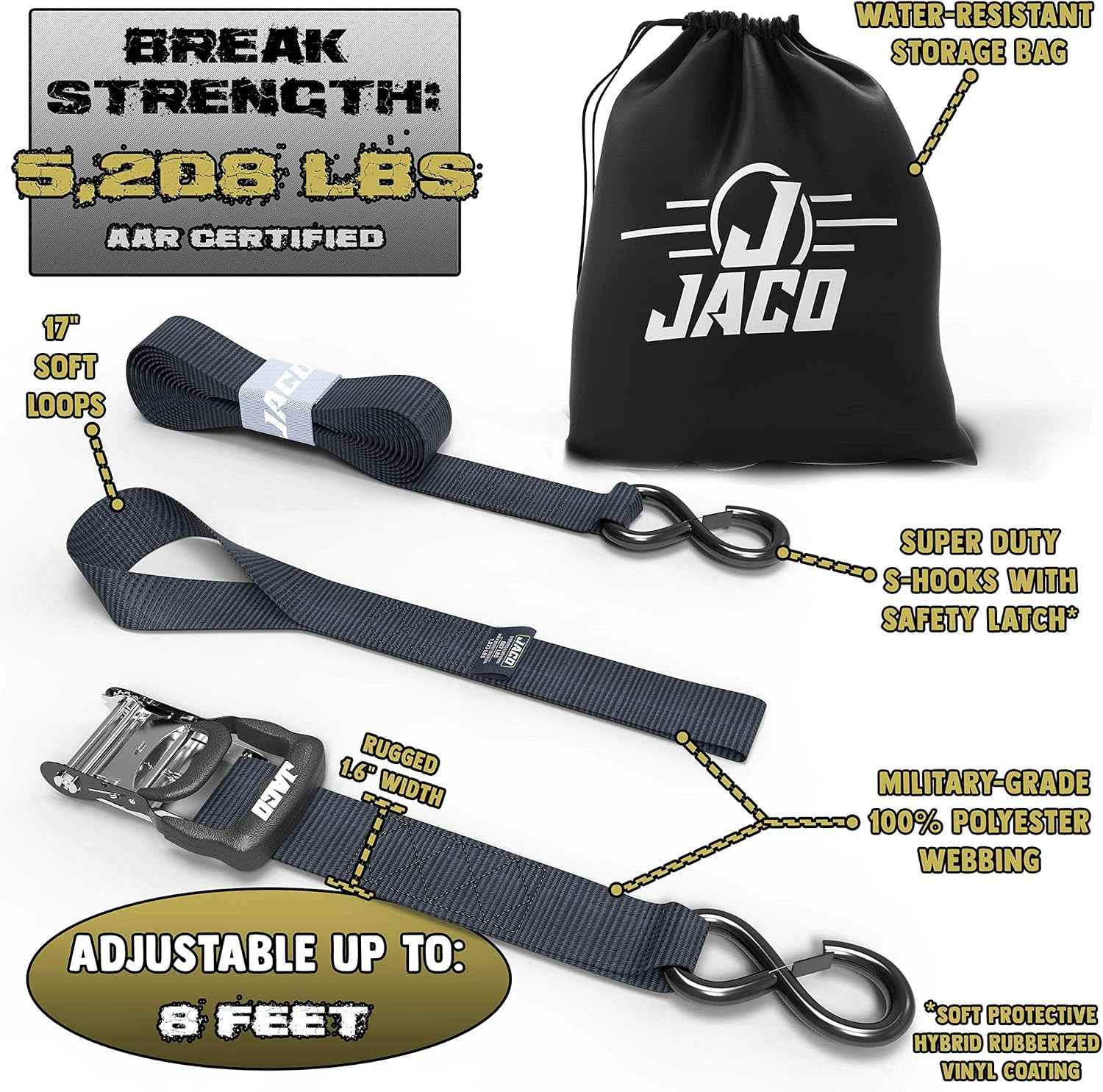 Heavy Duty Ratchet Straps 1.6" x 8ft (Pack of 4) - 5,208 lbs Tie Down Kit with Soft Loops