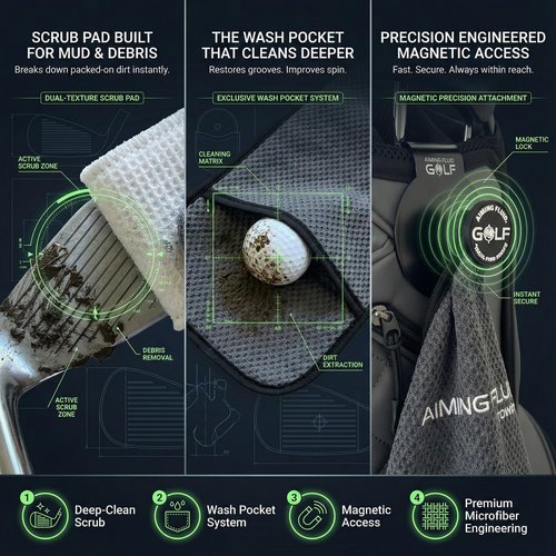 Magnetic Golf Towel & Landing Pad Bundle – Premium Microfiber Waffle Weave | Light-Duty Magnet | 3-Stage Cleaning System Universal Magnetic Docking Pad | 16"×24" Towel – Grey (Blue)