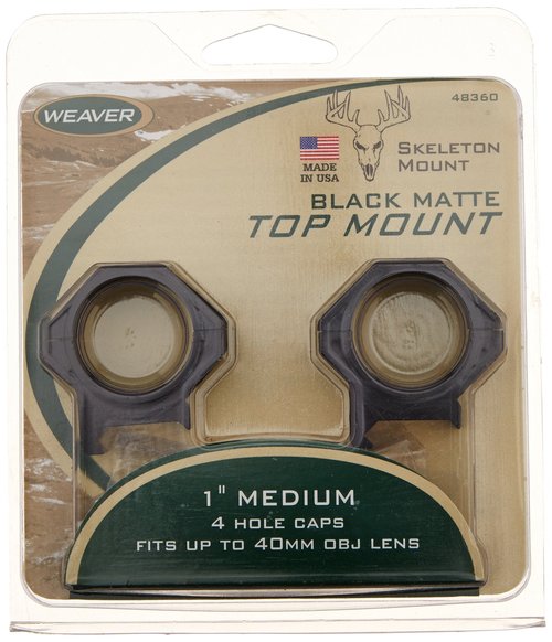 Weaver 1" Medium 4-Hole Skeleton 48360 Scope Rings Aluminium Construction