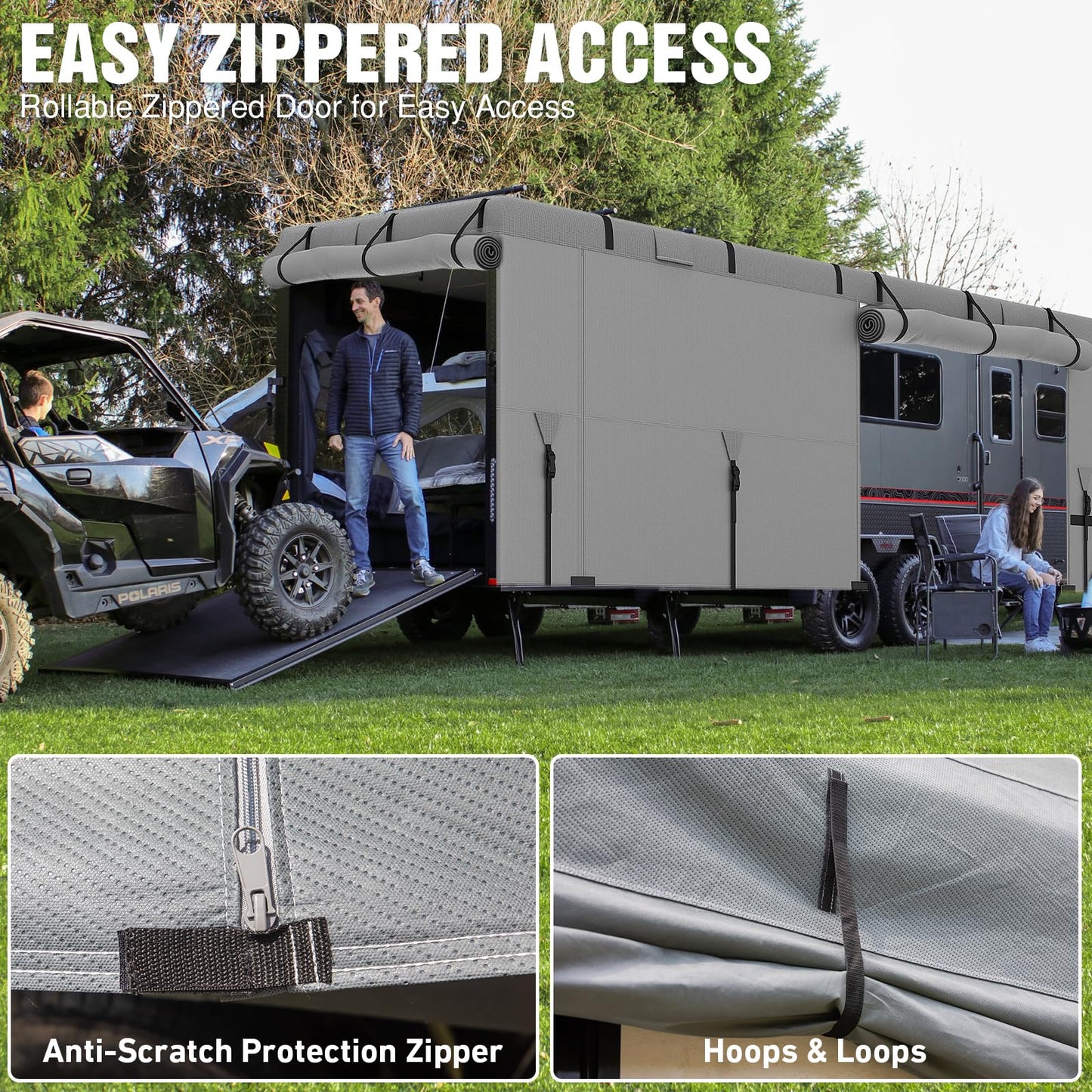 PuroShelt 5th Wheel RV Cover 37-41ft, 7 Layers Travel Trailer Cover, Waterproof Camper Cover, Tongue Jack Cover, Tear Resistant Waterproof Motohome Fifth Wheel RV Cover