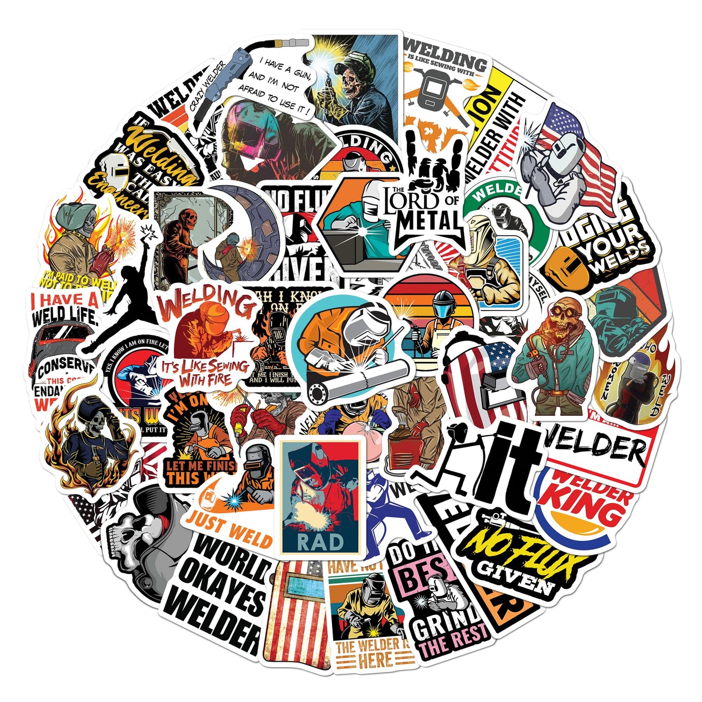 BEATRI Welding Stickers 50Pcs Hard Hat Welding Tool Box Welder Stickers Vinyl Waterproof for Helmet, Water Bottles Welder Decals Stickers for Journaling, Laptop, Phone for Adult